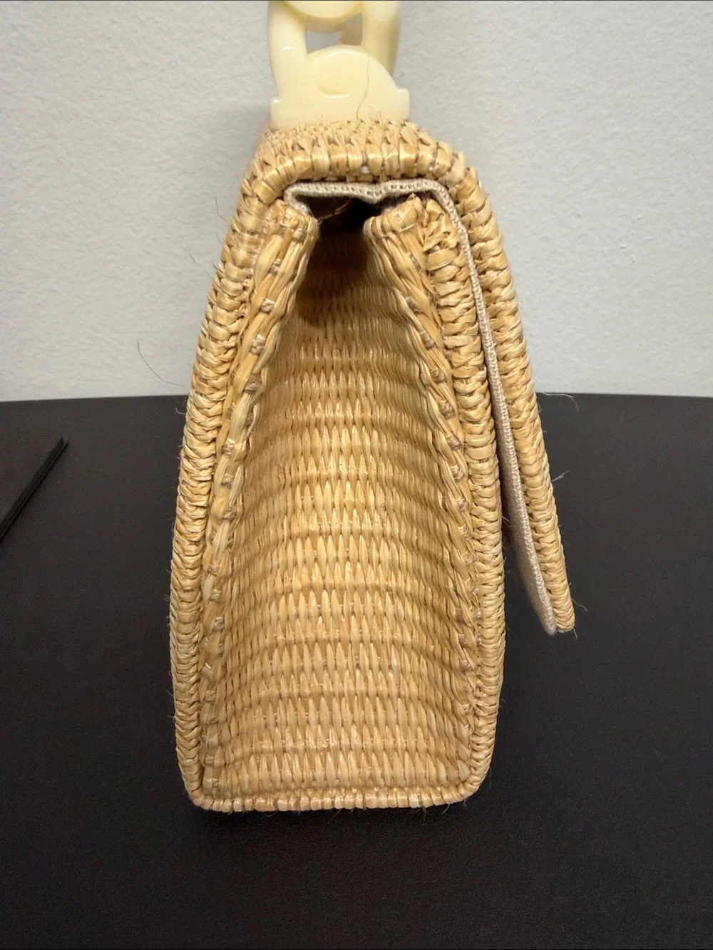 Haute Hippie | Natural Woven Satchel w/ Ivory Twist Handle & Crossbody Chain - Picture 4 of 9
